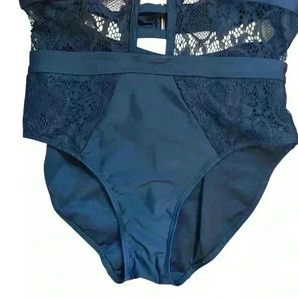 New York and Company Lace-Accent One-Piece Swimsuit -Black Sz L - Picture 6 of 8